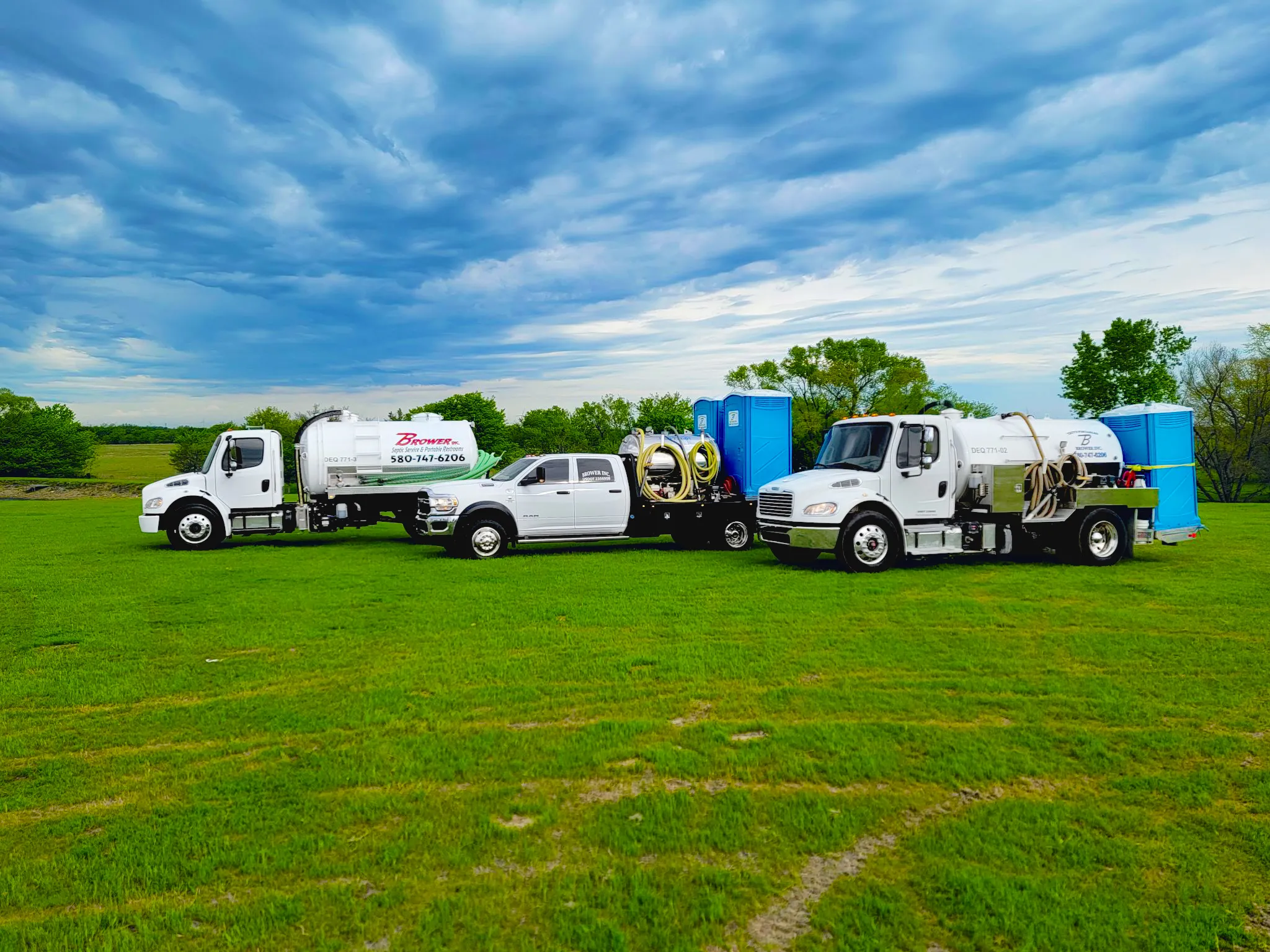 Brower Inc. full fleet of trucks and equipment lined up for long-term rental deployment in Newkirk, Oklahoma