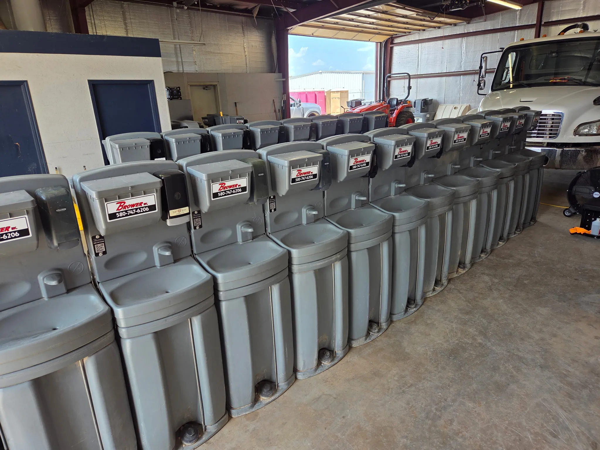 Brower Inc. portable hand washing station in warehouse, Newkirk, OK